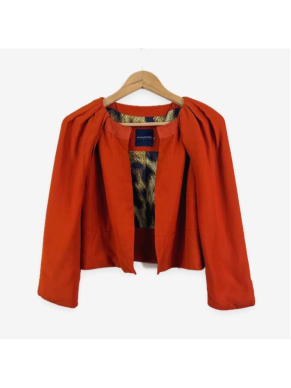 Magaschoni Size 6 Crop Moto Jacket Silk Pleated Shoulder Lined Orange - Picture 1 of 6